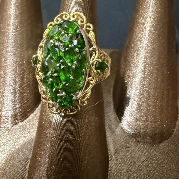 STS vintage 925 Green Diopside and Gold vermeil Women's Ring sz 9 1/2 - Picture 15 of 16